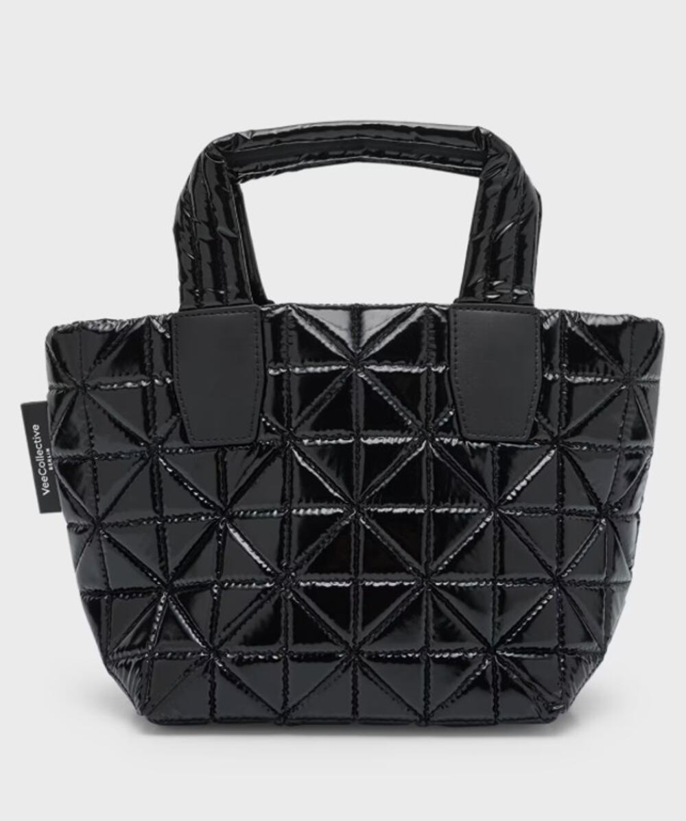 Vee Collective Mini Quilted Crossbody Bag Black Vinyl Nylon Convertible Bag